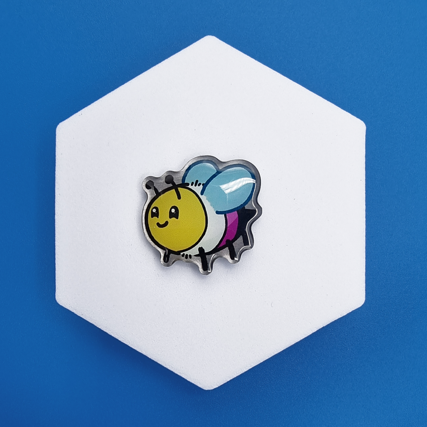 Metal Non-Binary Happy Bee Proud Pin