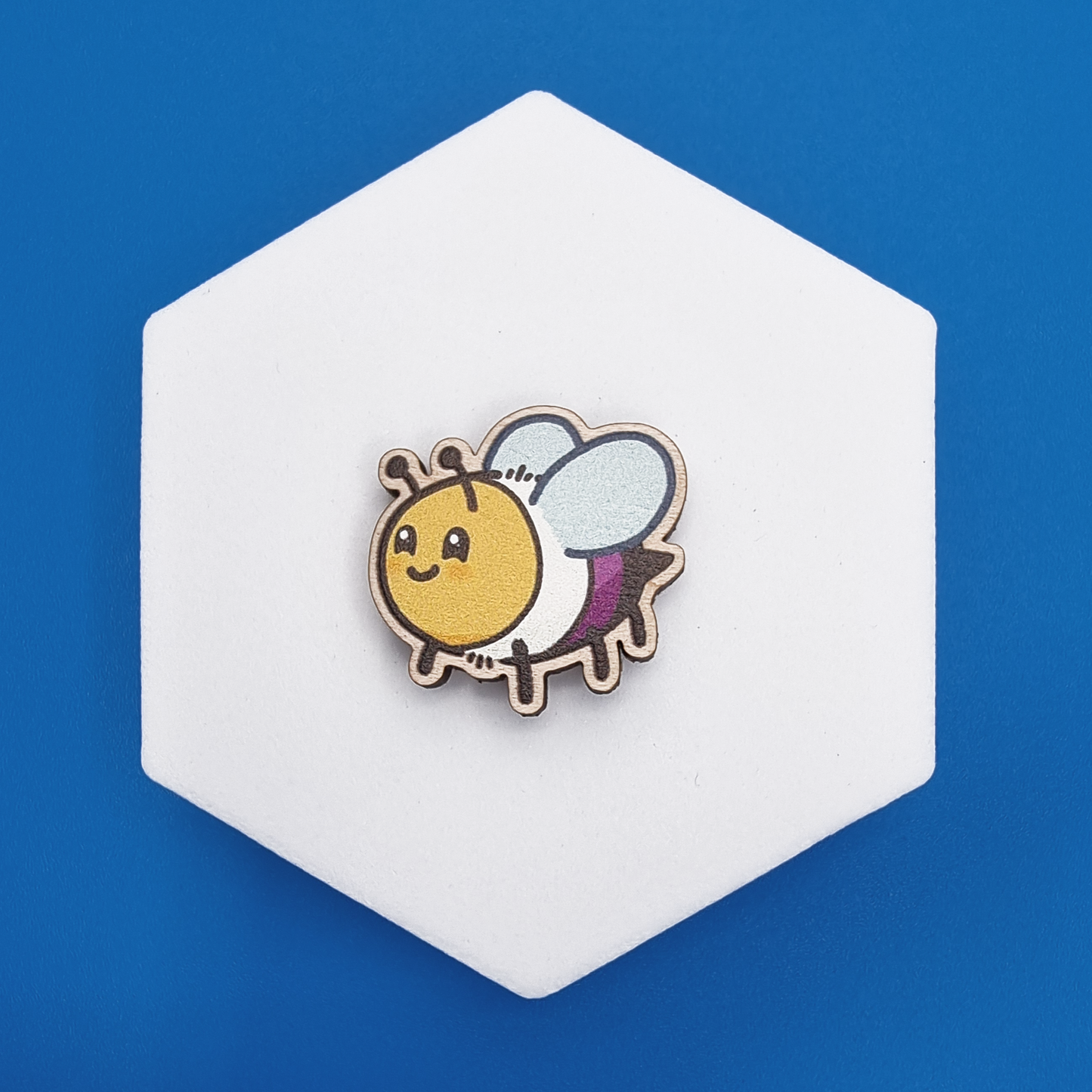 Wooden Non-Binary Happy Bee Proud Pin