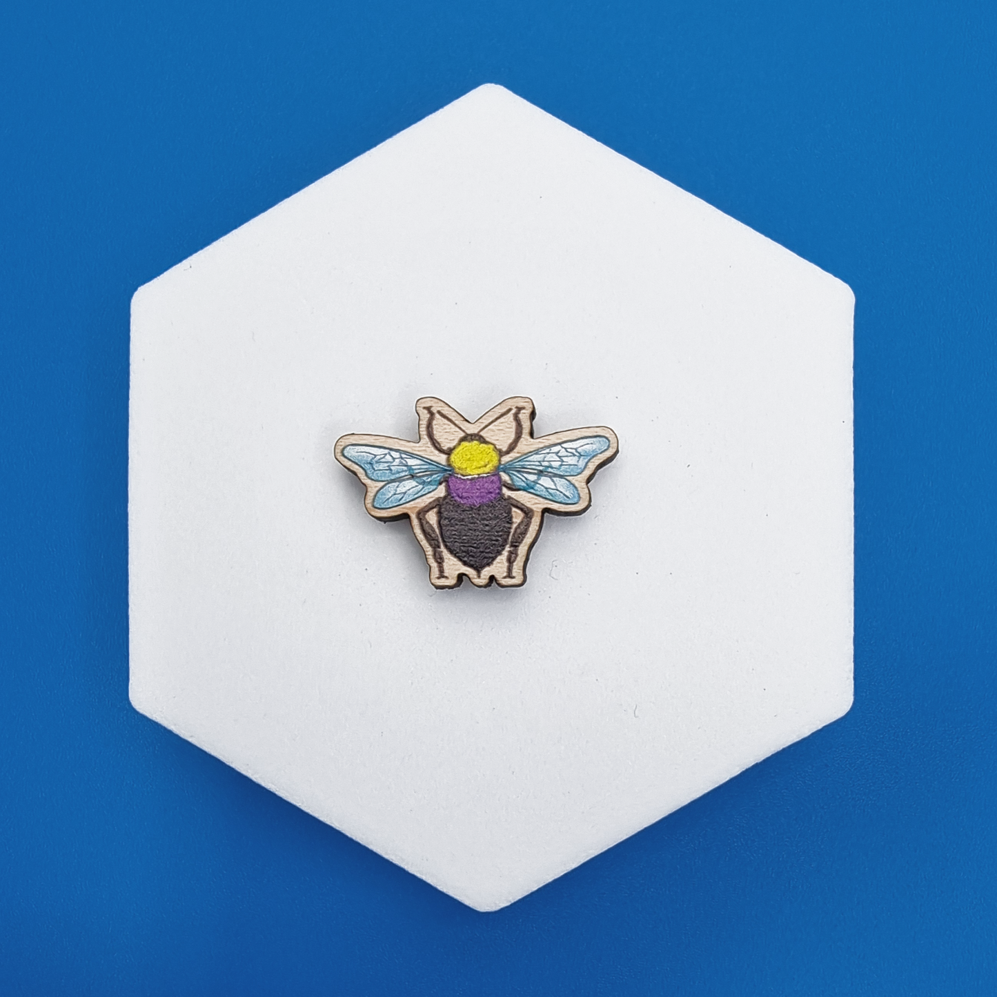 Wooden Non-Binary Realistic Bee Proud Pin