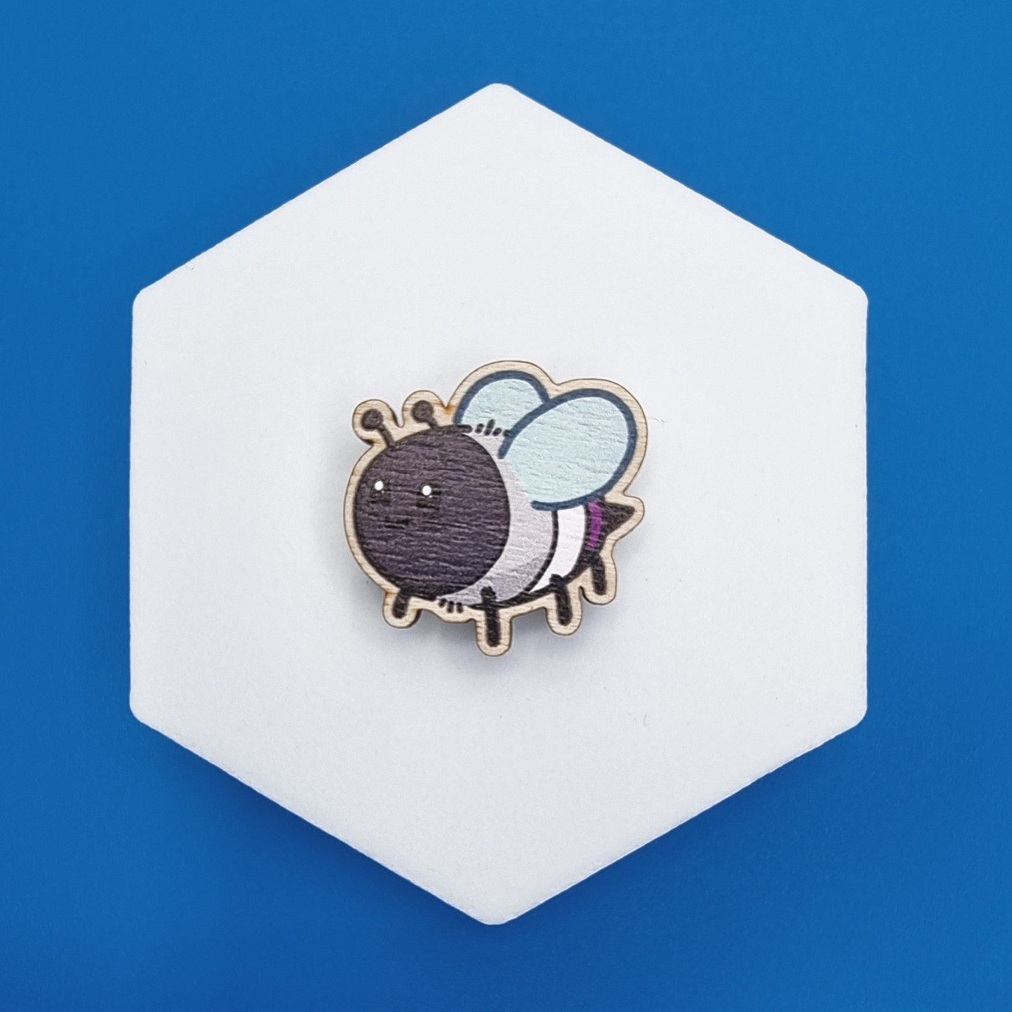 Wooden Asexual Happy Bee Proud Pin