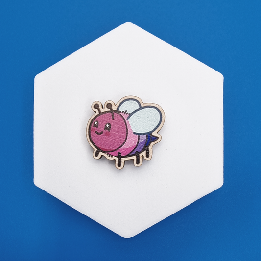 Wooden Bisexual Happy Bee Proud Pin