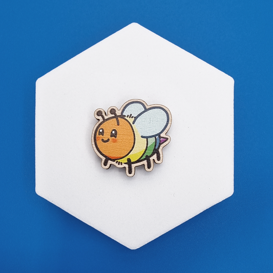 Wooden Rainbow Happy Bee Proud Pin