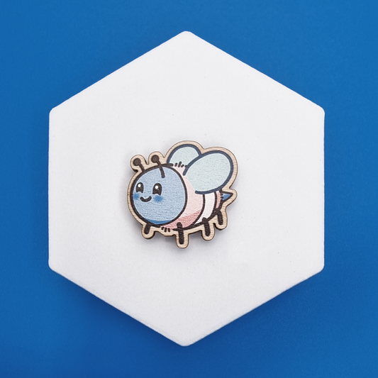 Wooden Trans Happy Bee Proud Pin