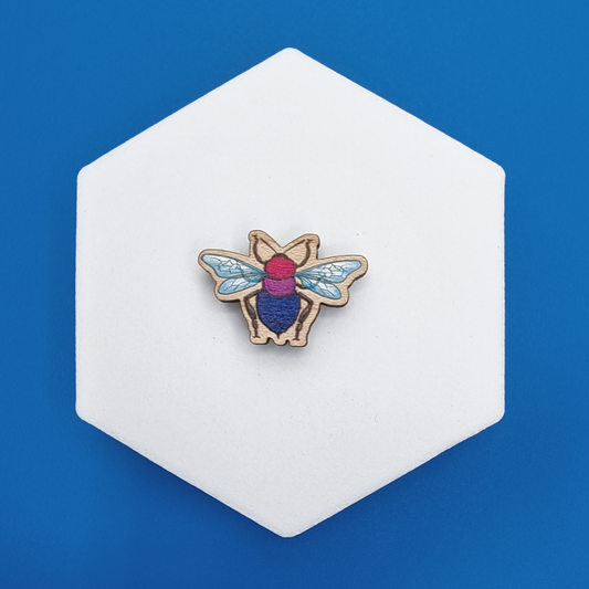 Wooden Bisexual Realistic Bee Proud Pin