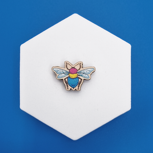 Wooden Pansexual Realistic Bee Proud Pin
