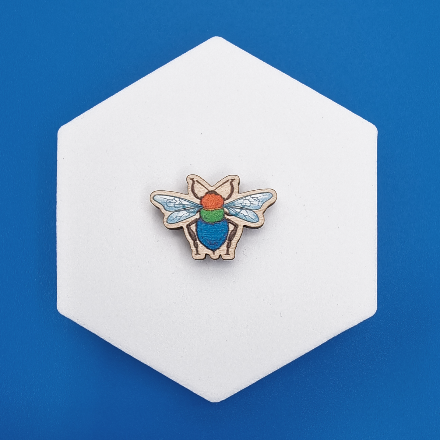 Wooden Rainbow Realistic Bee Proud Pin