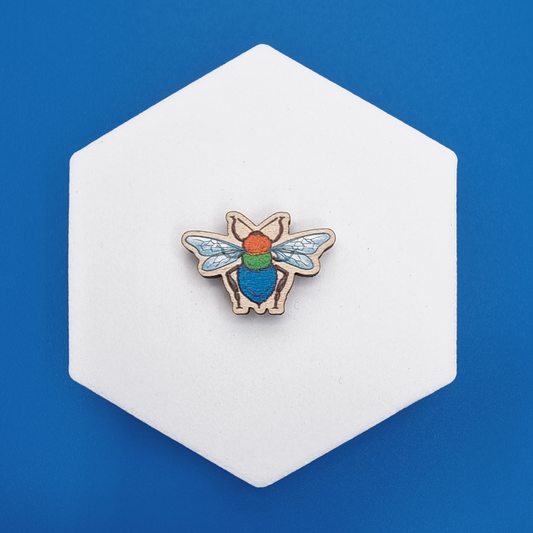Wooden Rainbow Realistic Bee Proud Pin