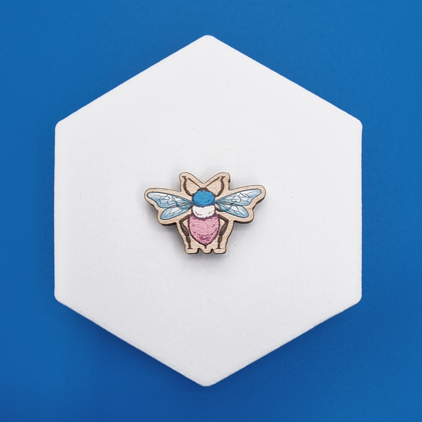 Wooden Trans Realistic Bee Proud Pin