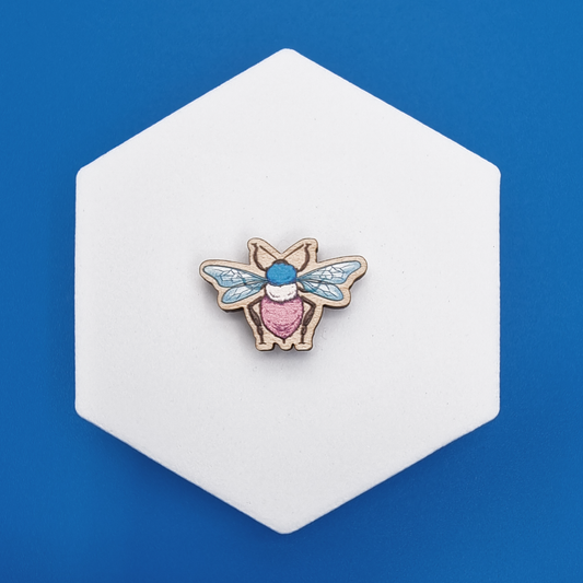 Wooden Trans Realistic Bee Proud Pin